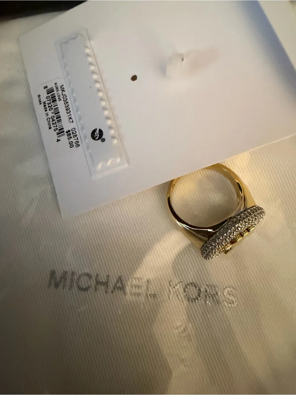 Michael Kors Heart Logo Crystal Ring in Gold and Silver